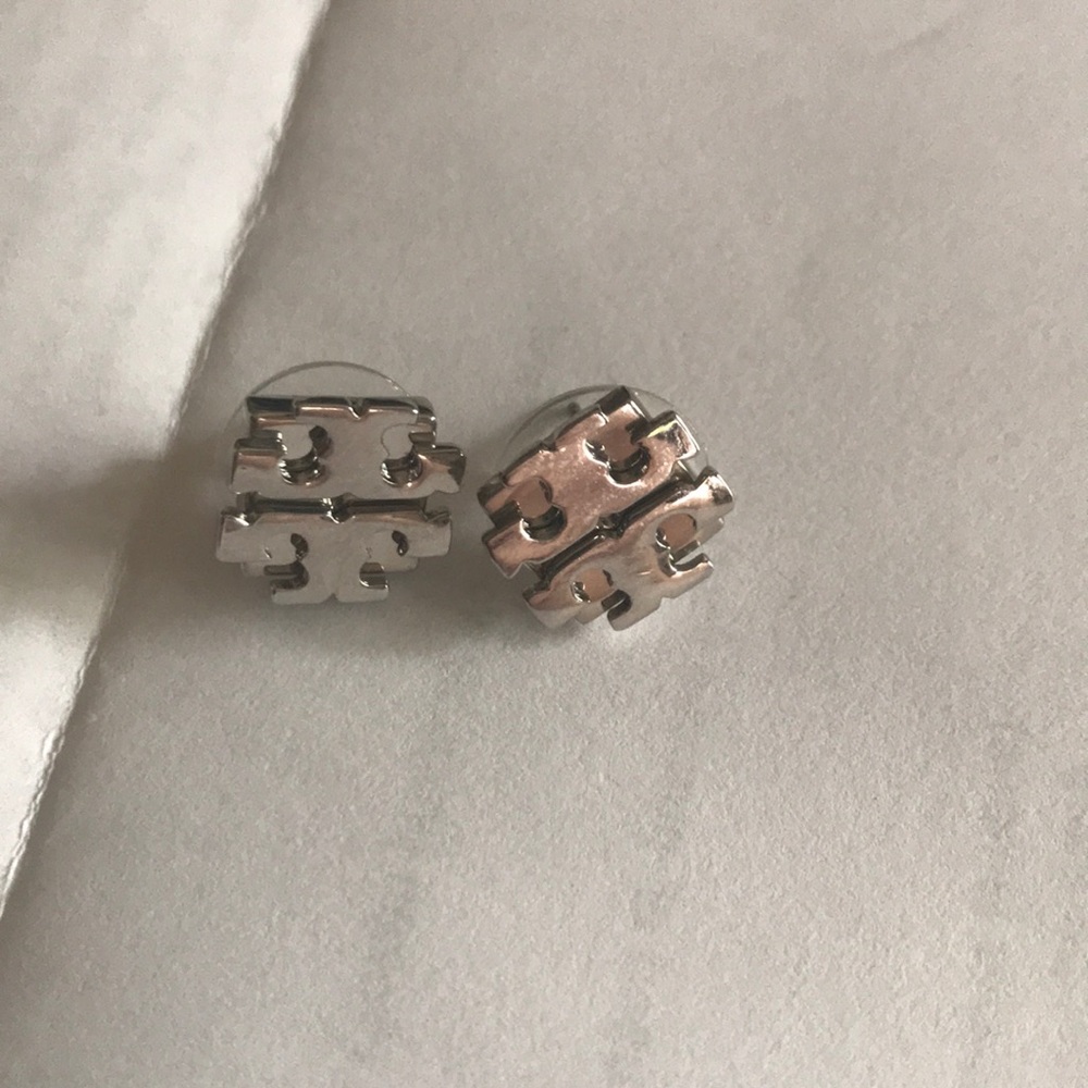 Tory Burch Silver Logo Earrings
